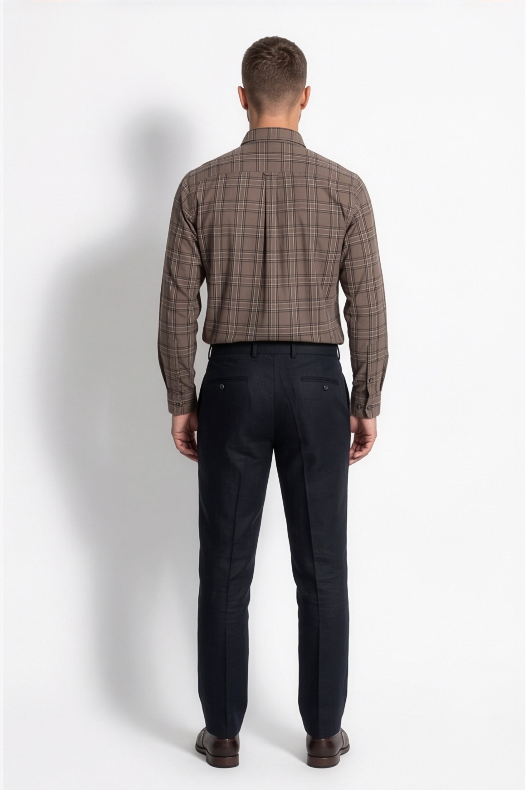 Americus Mens Cotton Check Shirt Khaki Brown