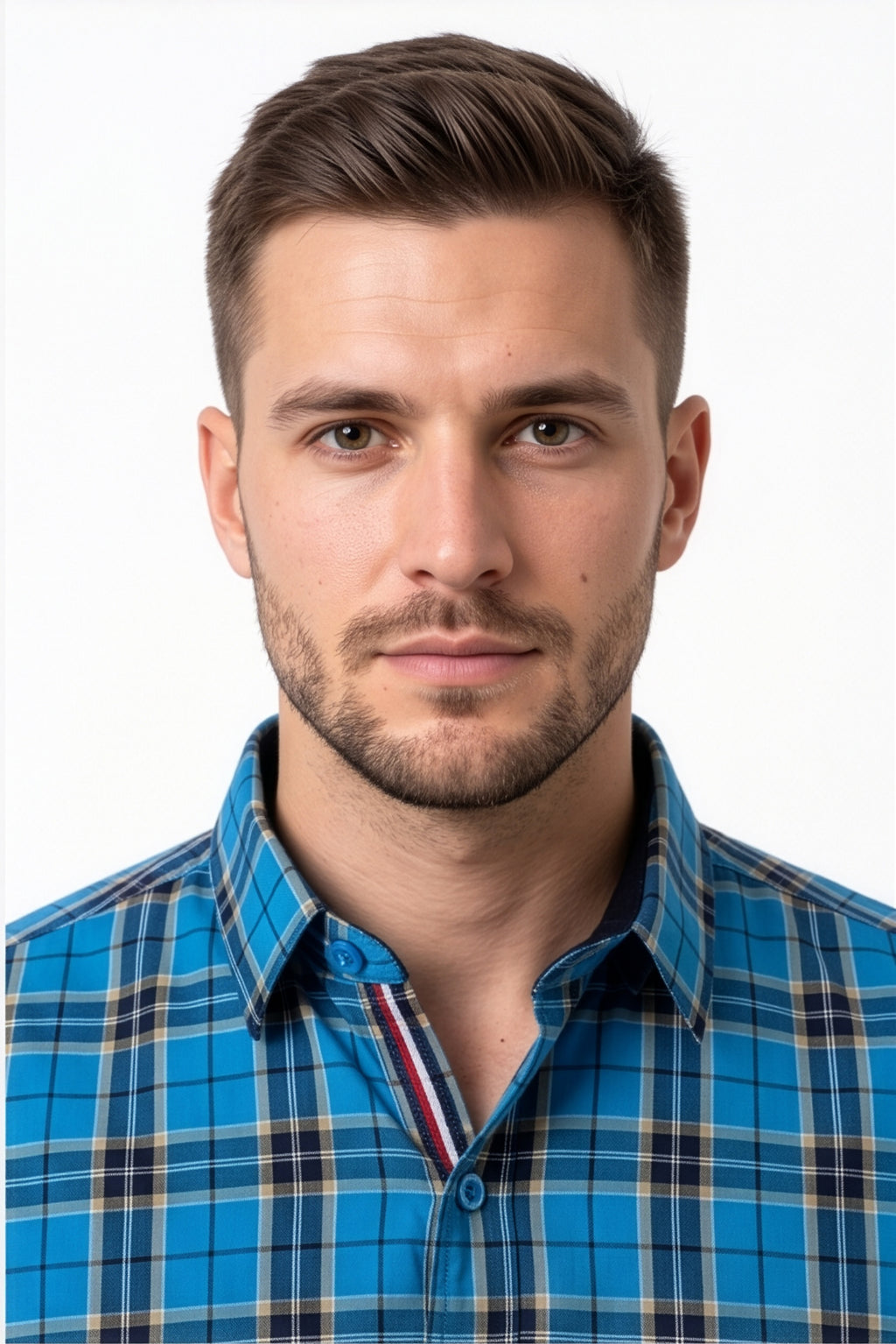 Americus Mens Cotton Check Shirt Sky Blue Navy