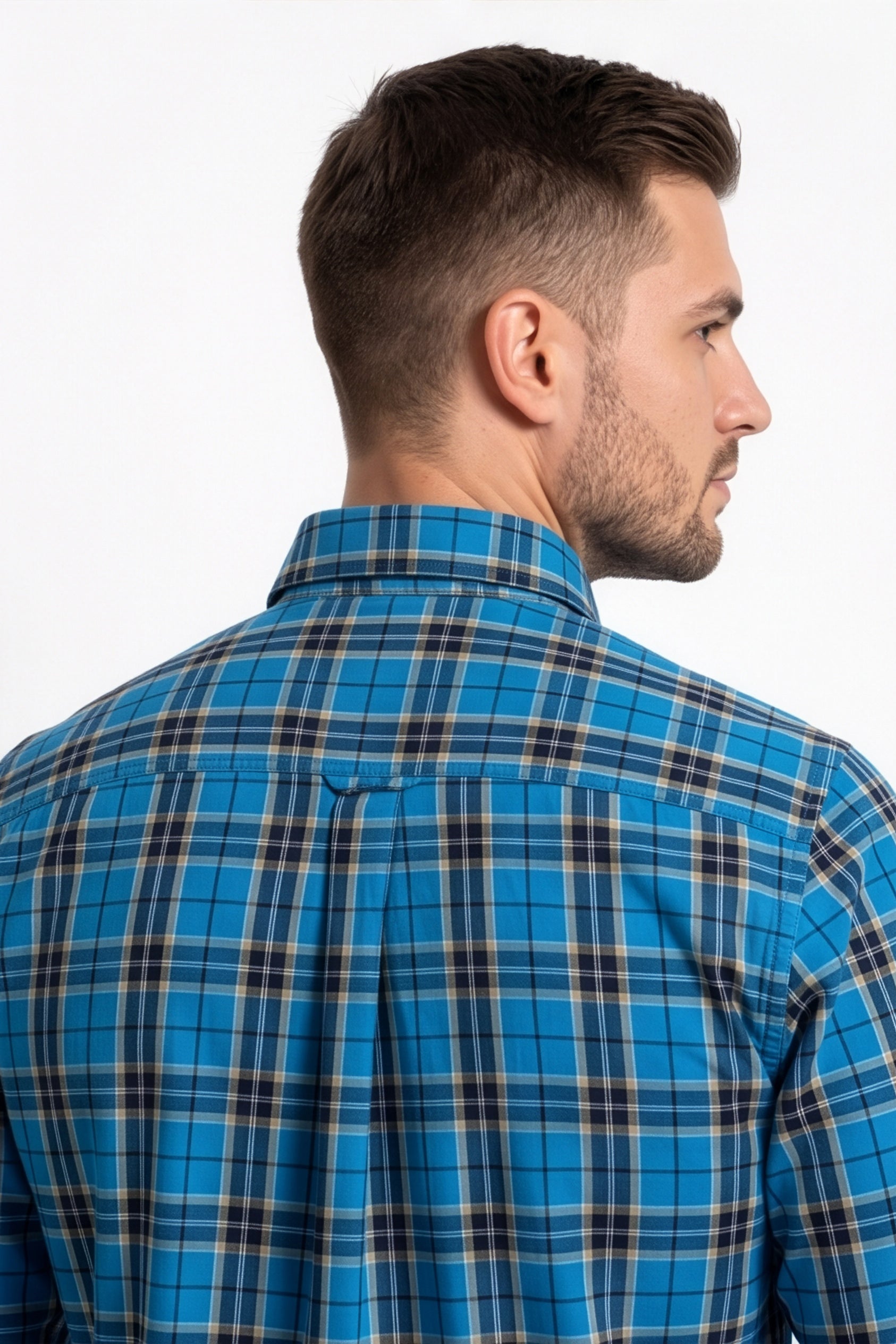 Americus Mens Cotton Check Shirt Sky Blue Navy