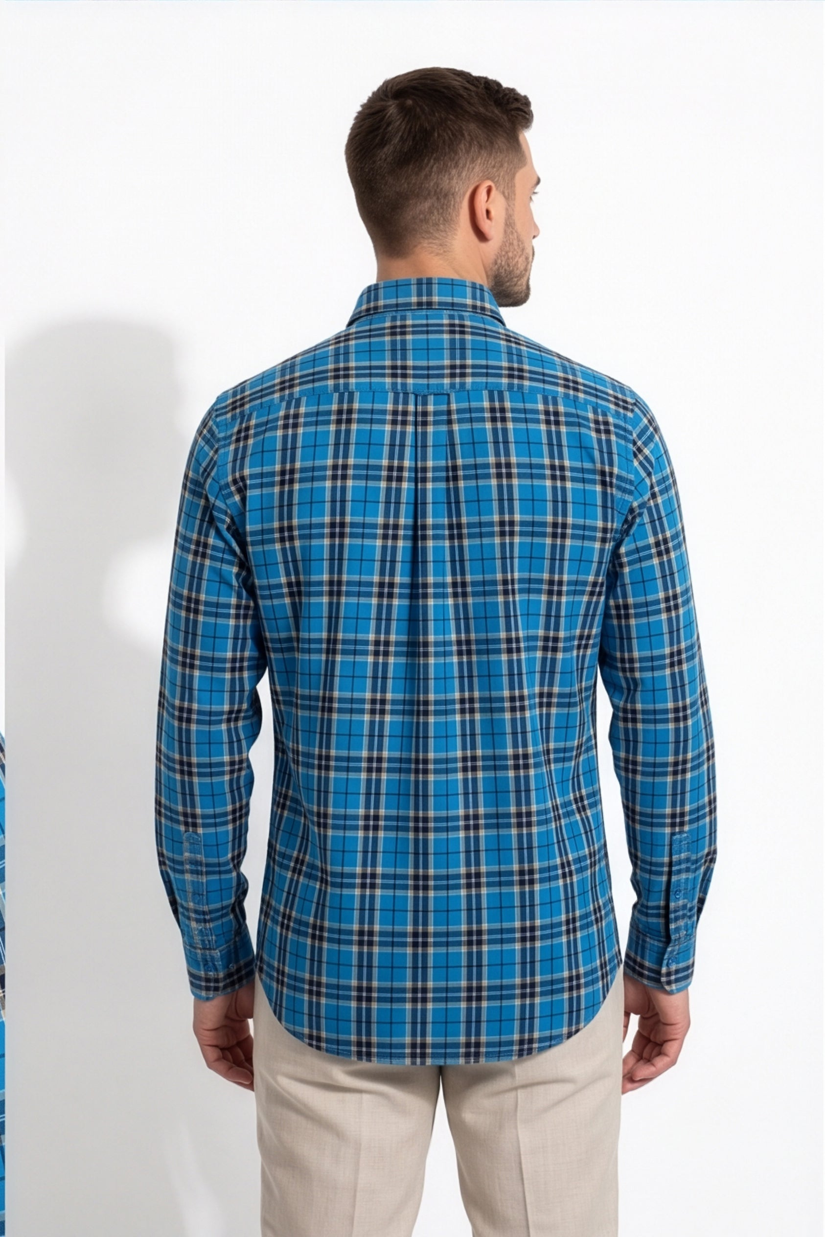 Americus Mens Cotton Check Shirt Sky Blue Navy