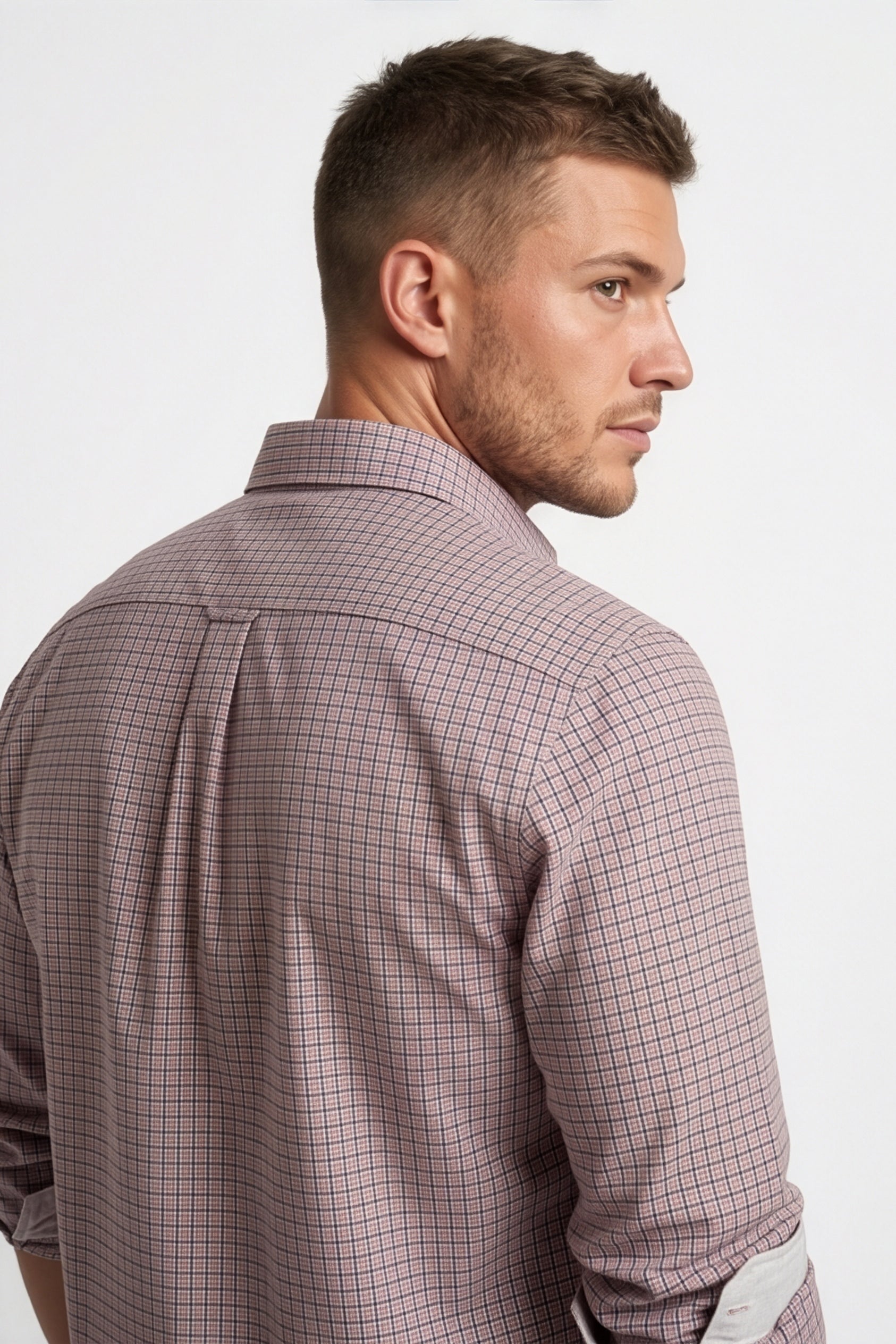 Americus Mens Cotton Check Shirt Dusty Rose Micro Check