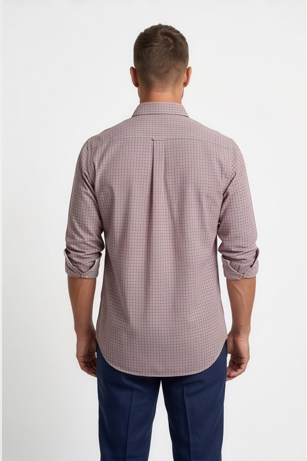 Americus Mens Cotton Check Shirt Dusty Rose Micro Check