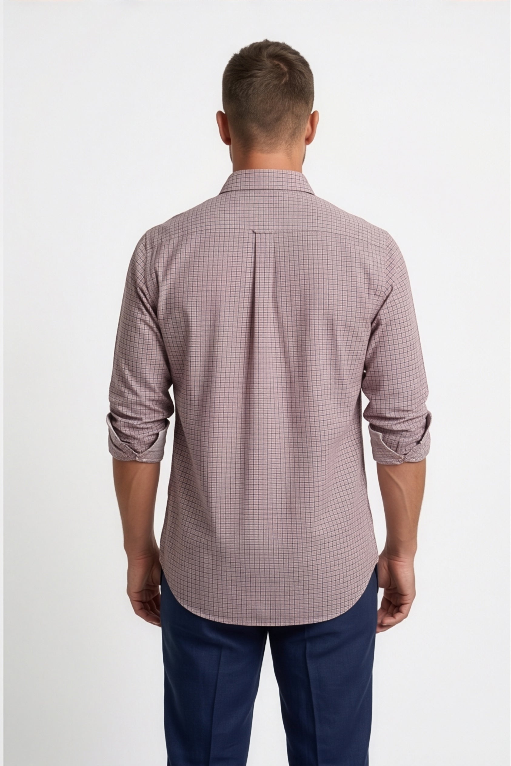 Americus Mens Cotton Check Shirt Dusty Rose Micro Check