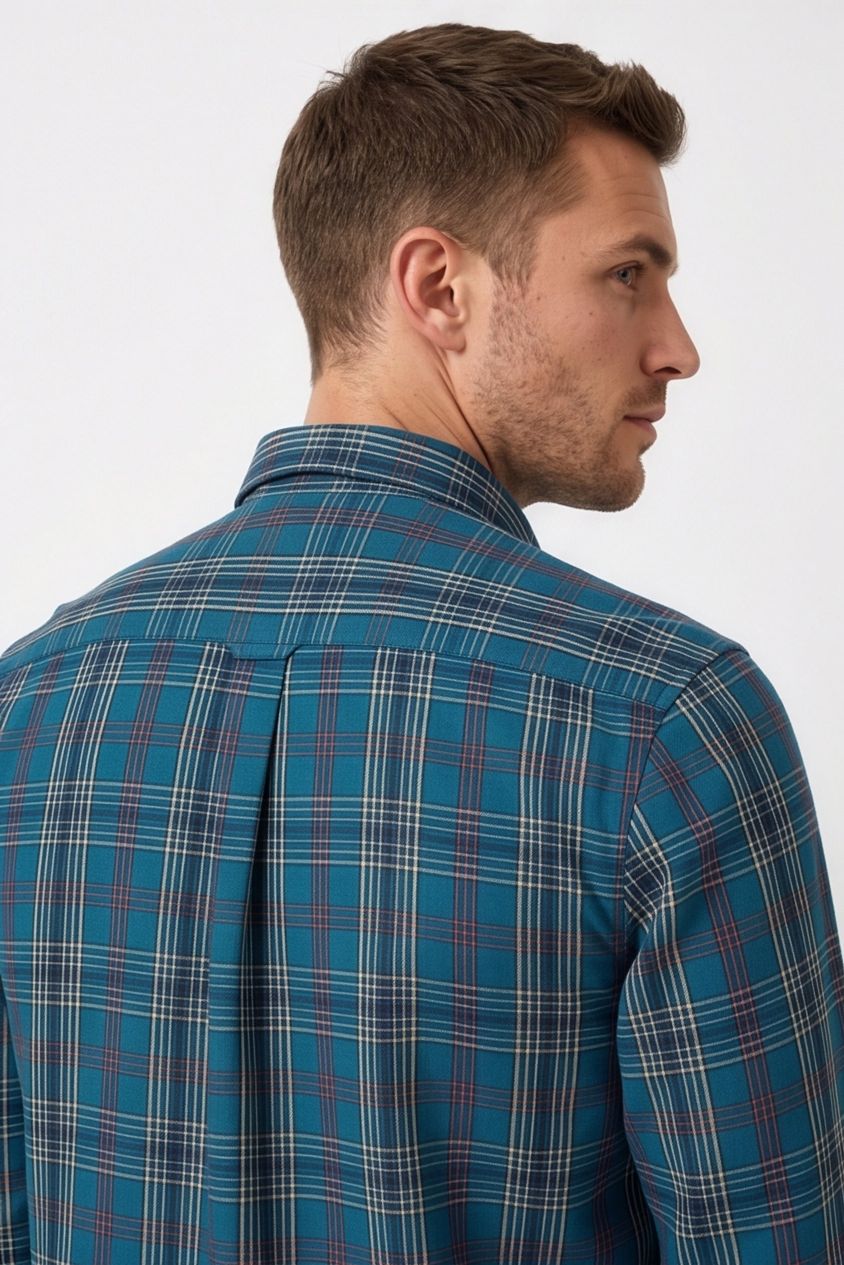 Americus Mens Cotton Check Shirt Teal Tartan
