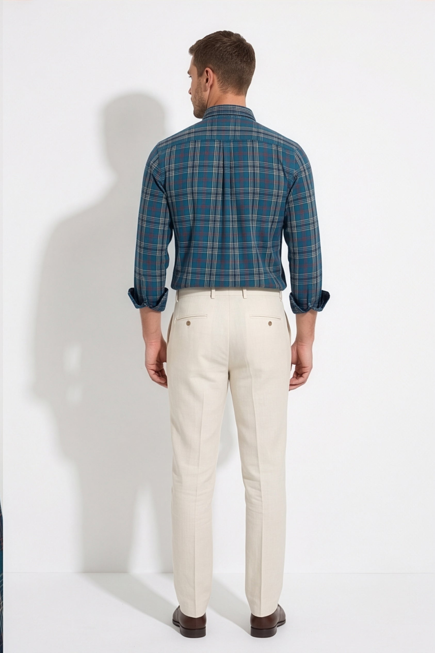 Americus Mens Cotton Check Shirt Teal Tartan