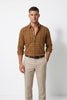 Americus Mens Cotton Check Shirt Camel Brown Tartan