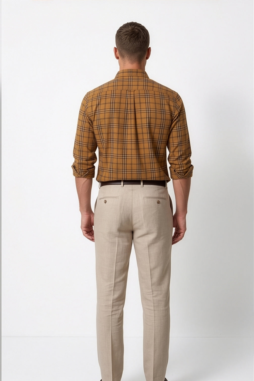 Americus Mens Cotton Check Shirt Camel Brown Tartan