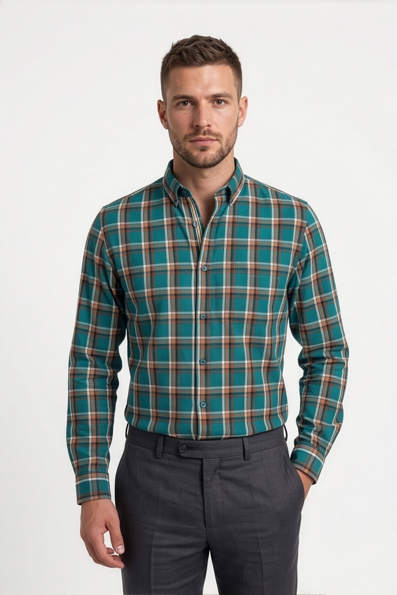 Americus Men's Cotton Check Shirt – Teal