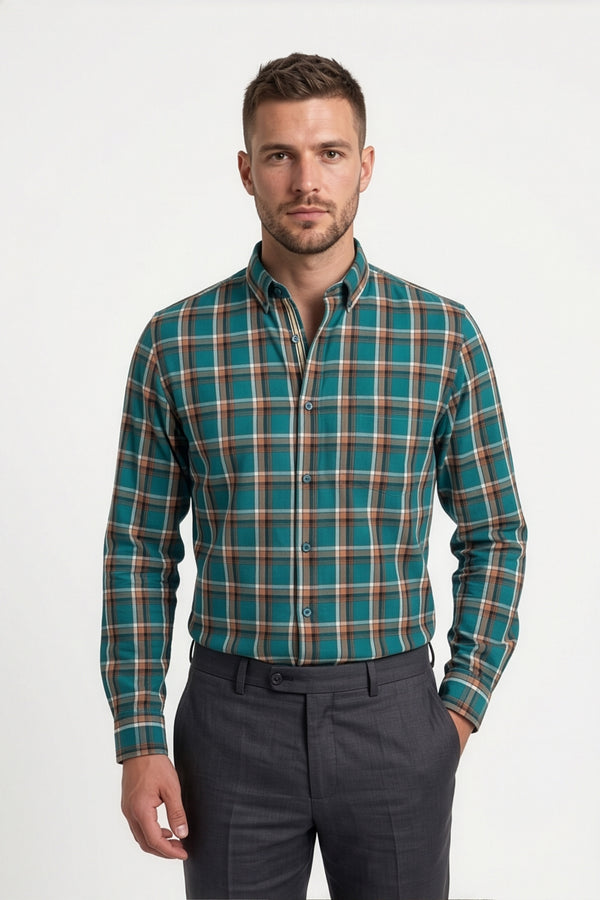 Americus Men's Cotton Check Shirt – Teal