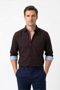 Americus Mens Cotton Check Shirt Burgundy Forest Green Tartan