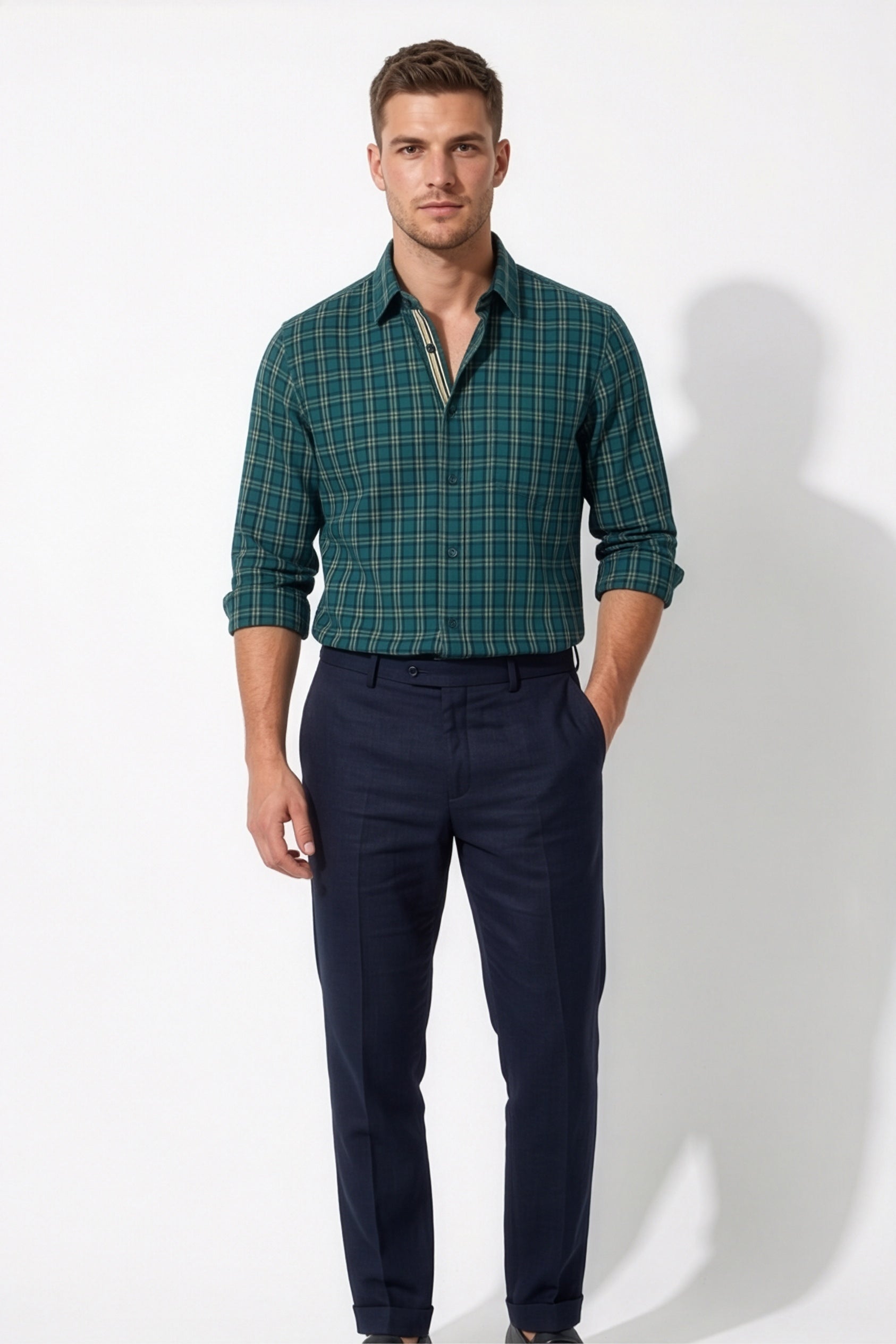 Americus Men's Cotton Check Shirt – Dark Green