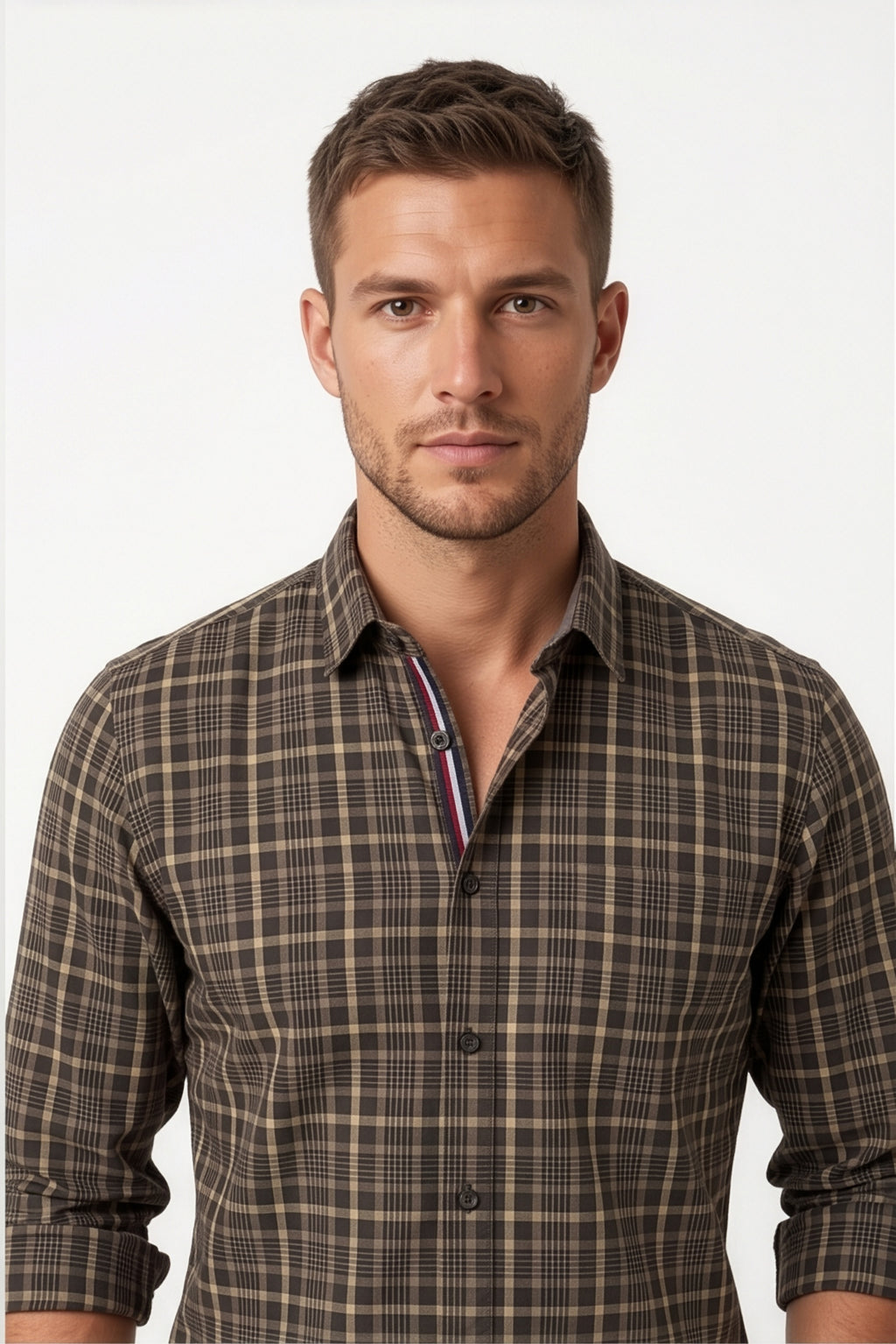 Americus Men's Cotton Check Shirt – Olive Brown
