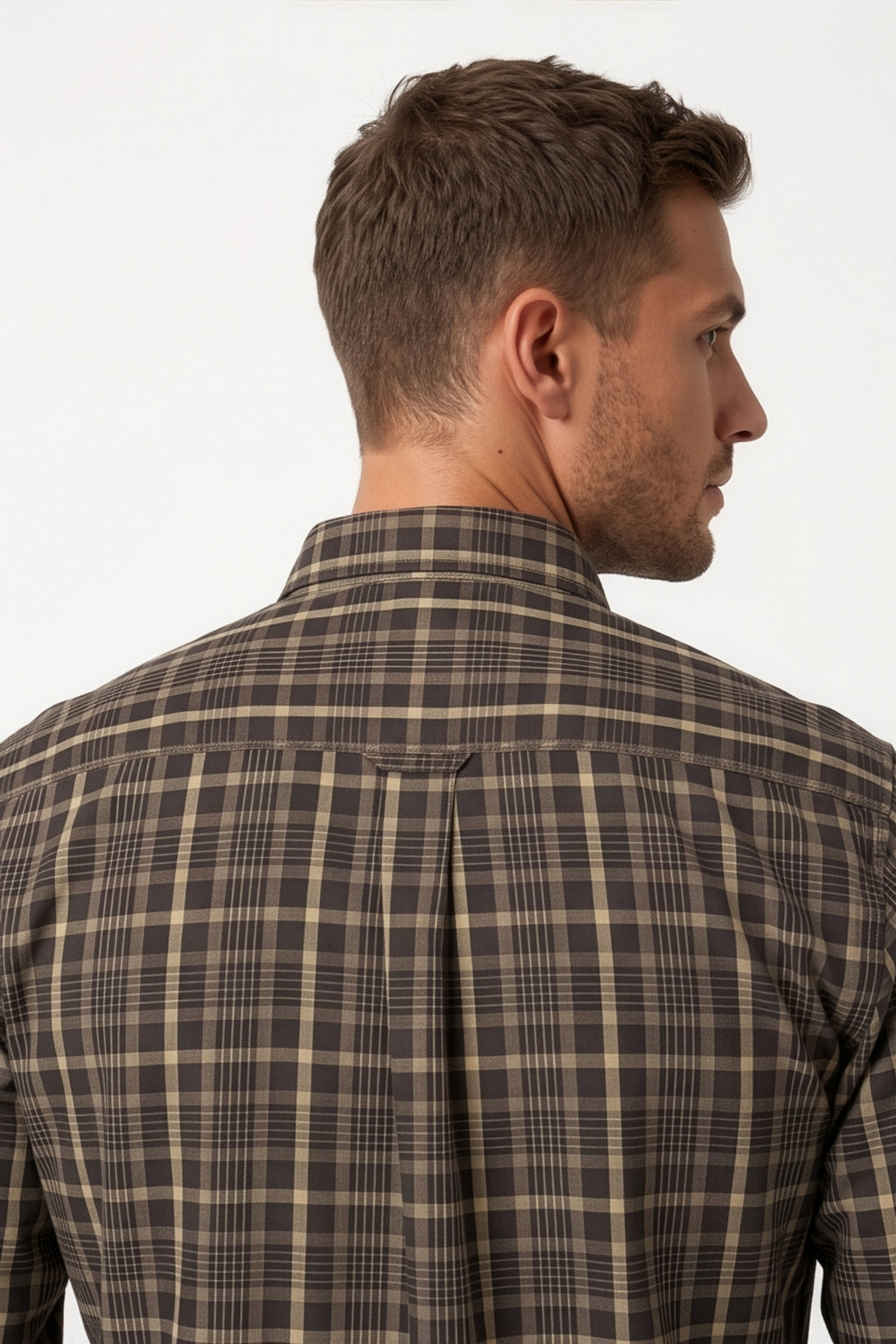 Americus Men's Cotton Check Shirt – Olive Brown