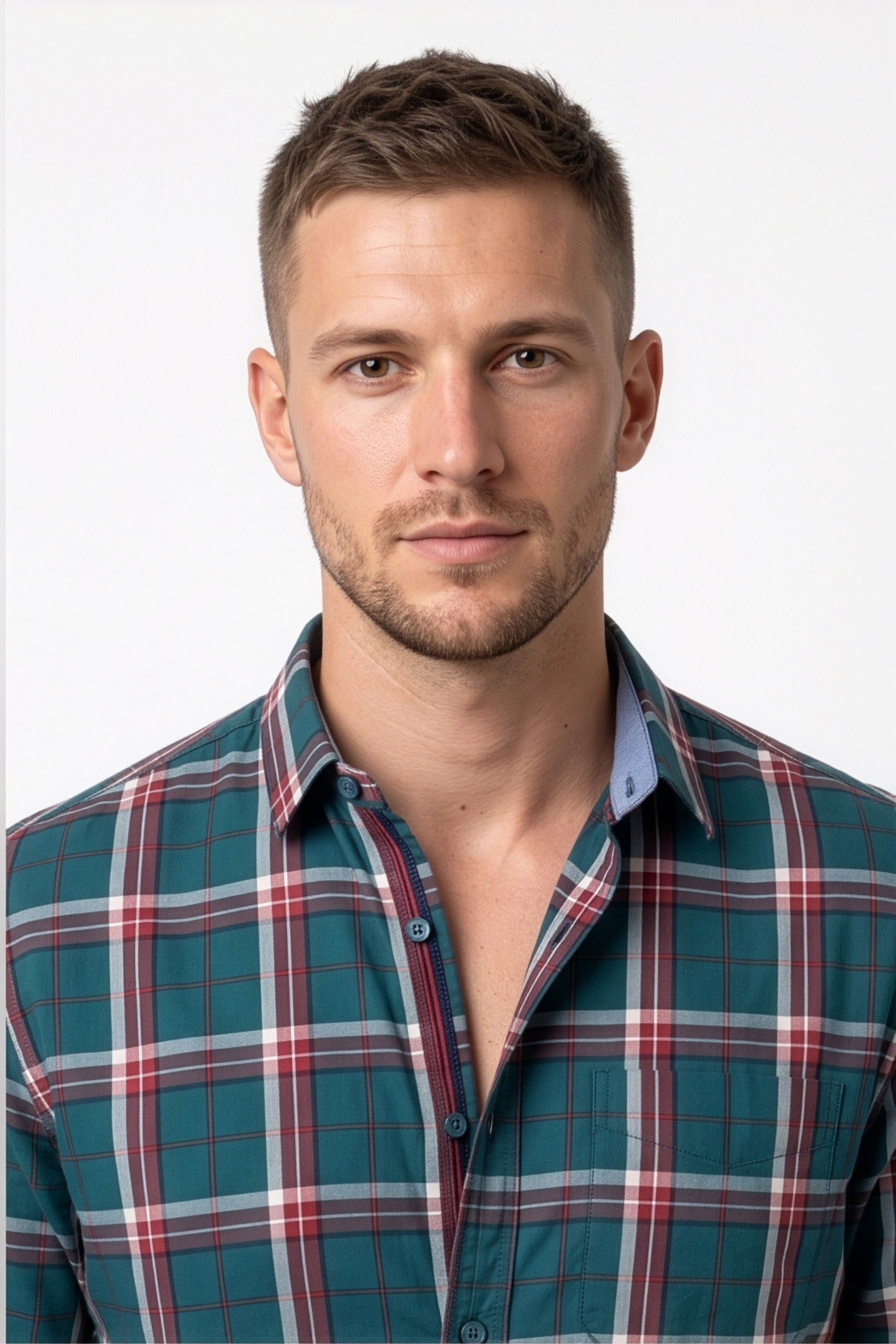 Americus Men's Cotton Check Shirt – Teal Burgundy