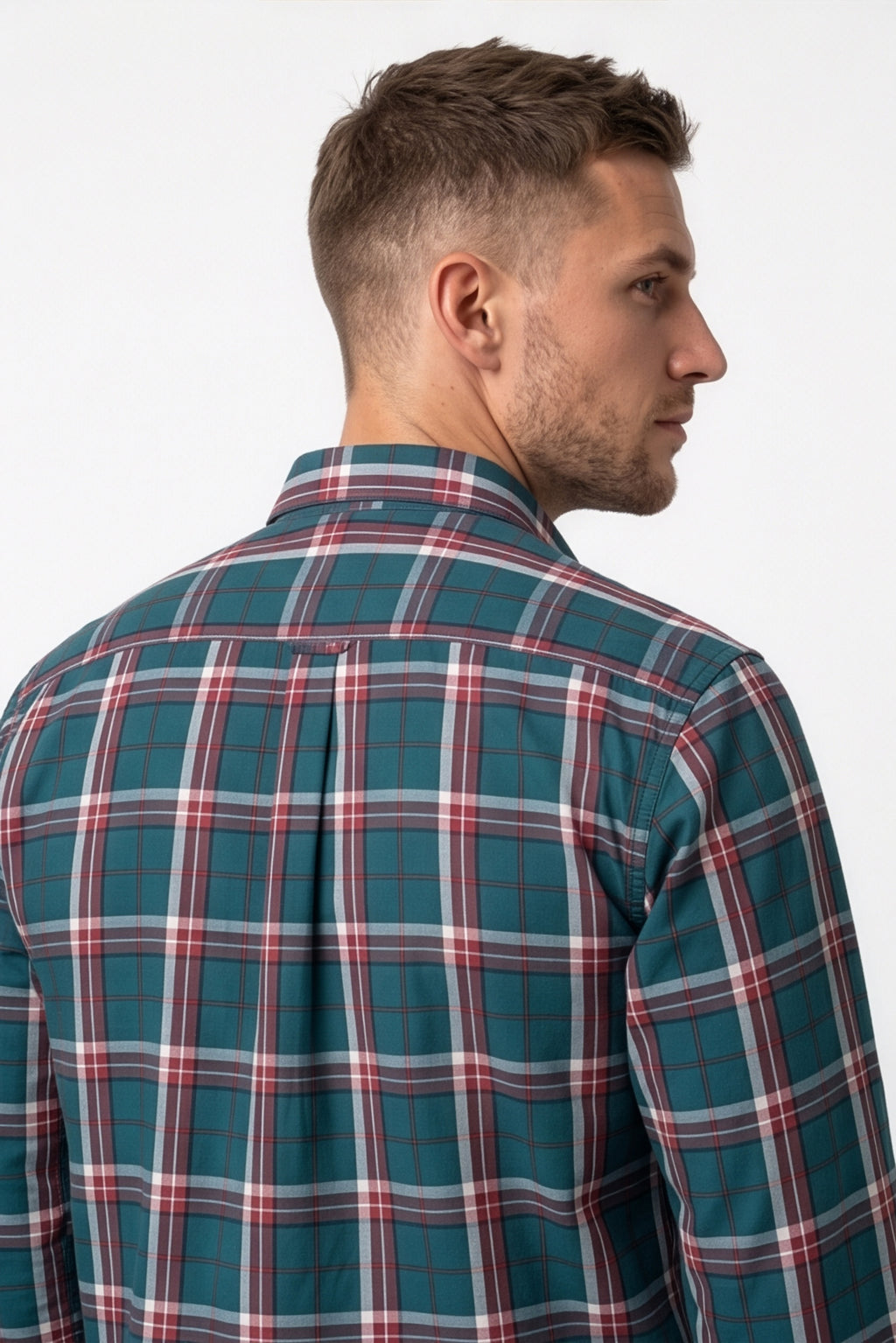 Americus Men's Cotton Check Shirt – Teal Burgundy