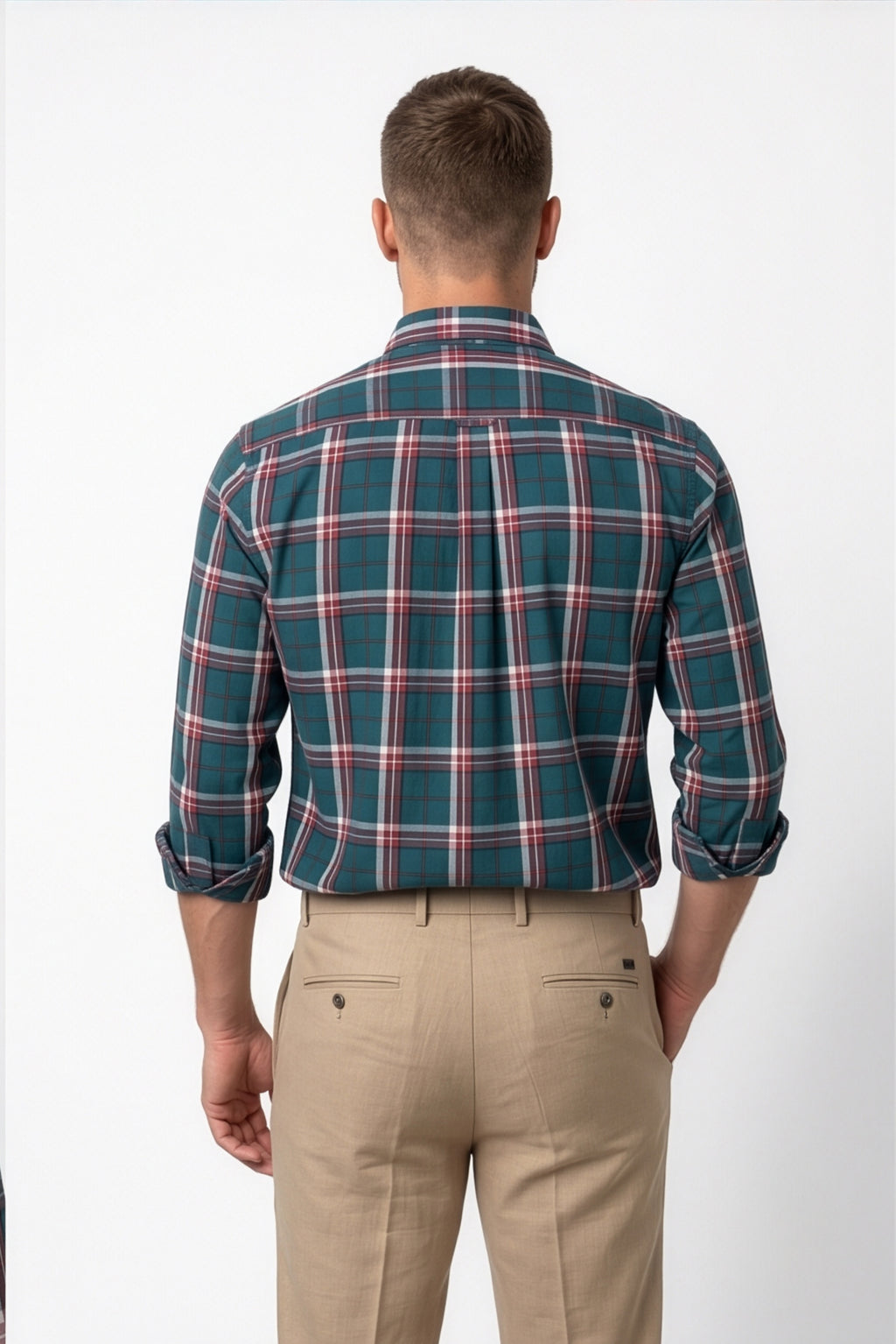 Americus Men's Cotton Check Shirt – Teal Burgundy