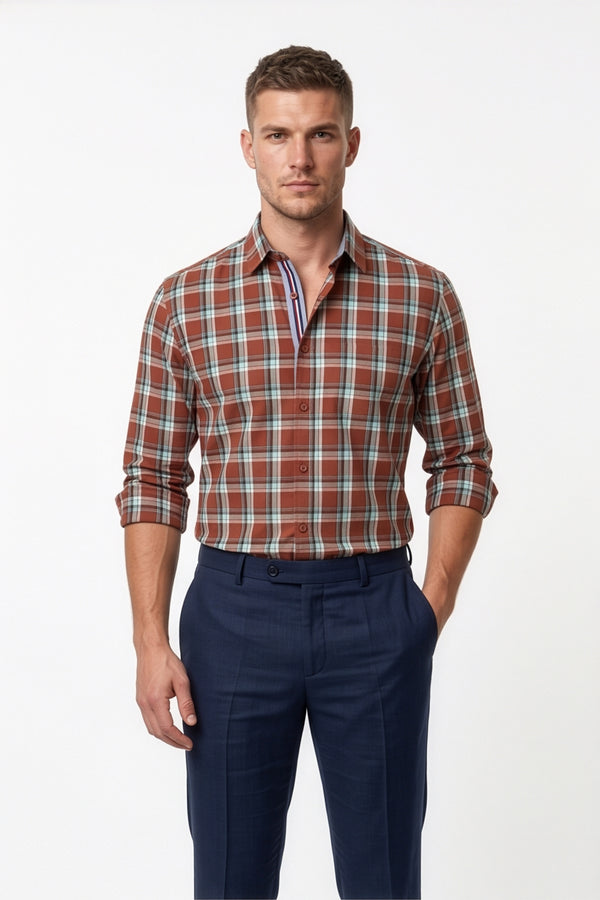 Americus Men's Cotton Check Shirt – Rust Mint