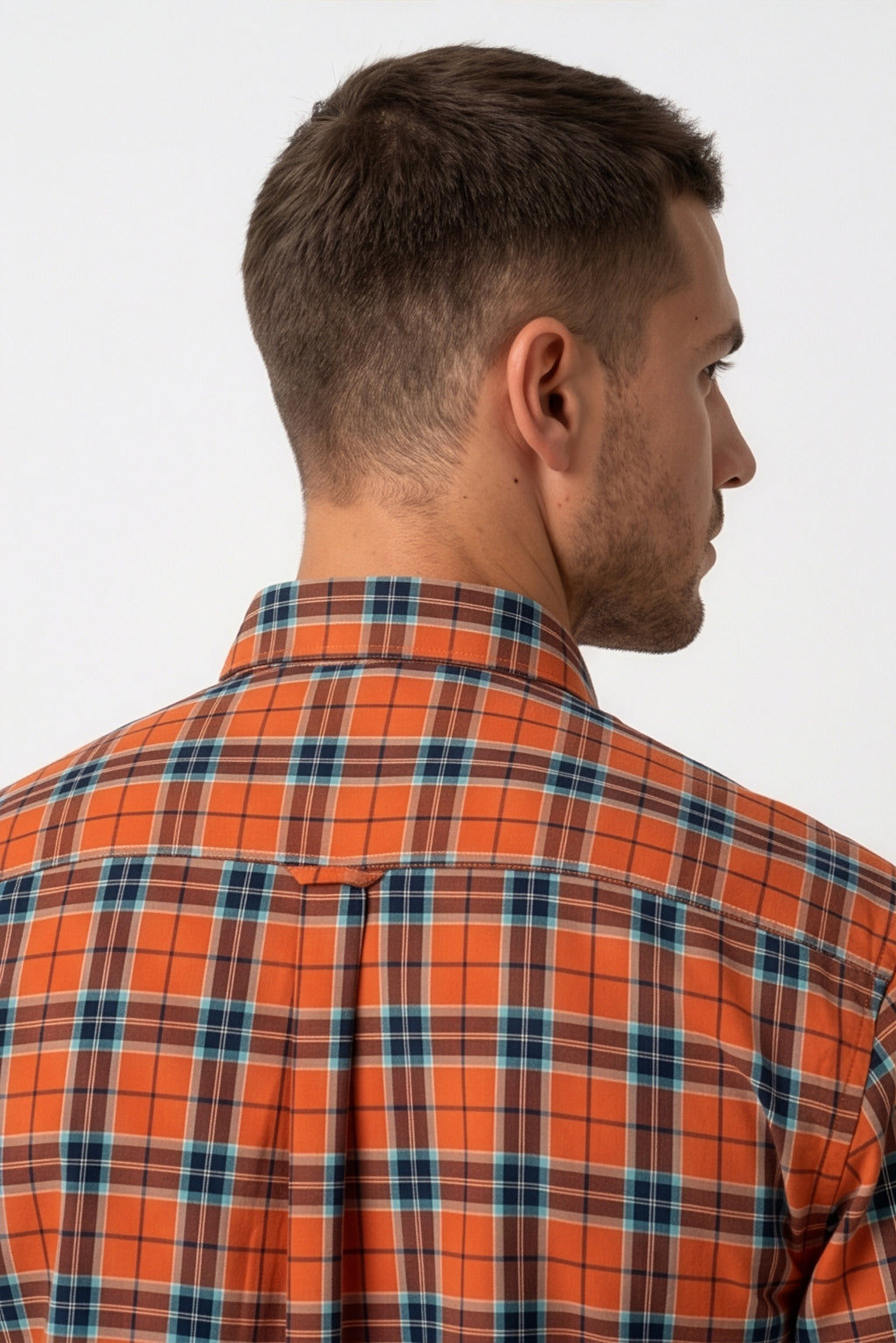 Americus Men's Cotton Check Shirt – Orange Teal