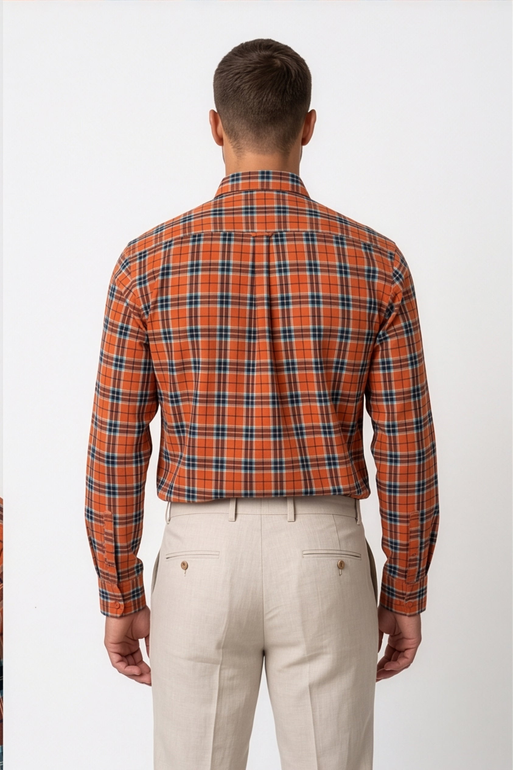Americus Men's Cotton Check Shirt – Orange Teal