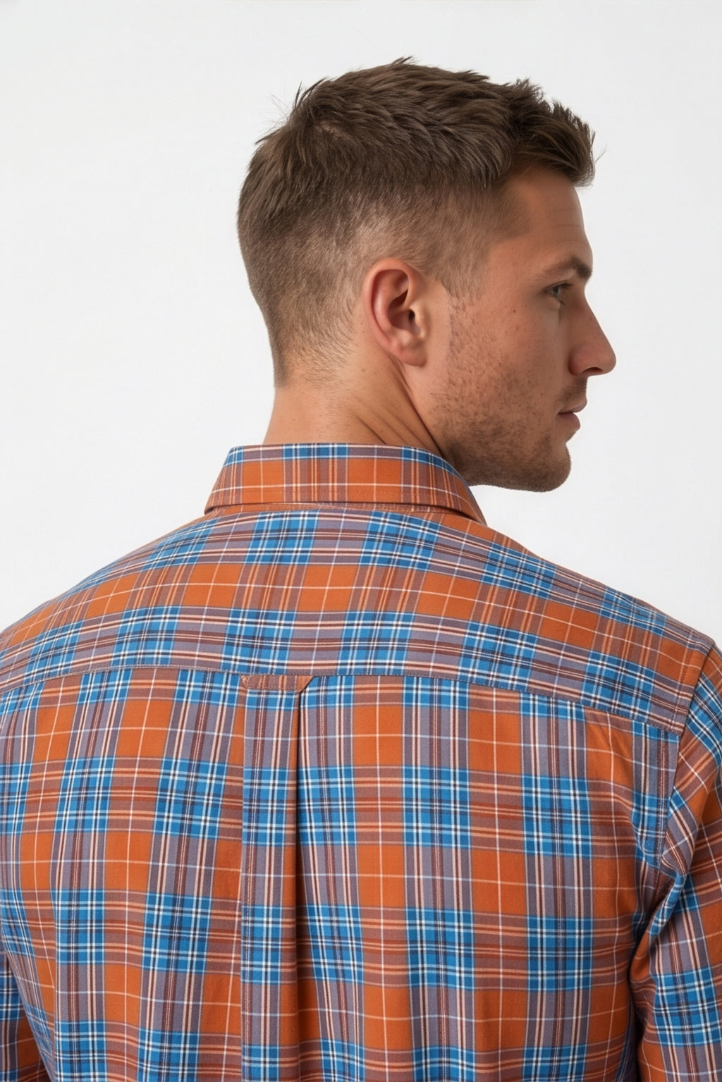 Americus Men's Cotton Check Shirt – Rust Blue