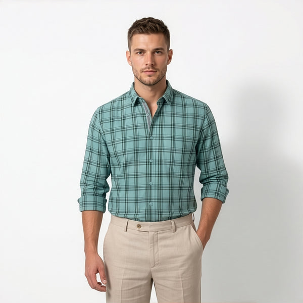 Americus Men's Cotton Check Shirt - Sage Green