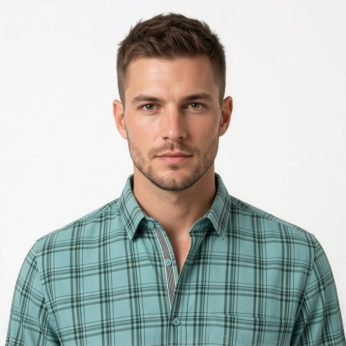 Americus Men's Cotton Check Shirt - Sage Green