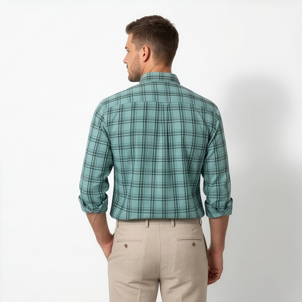 Americus Men's Cotton Check Shirt - Sage Green