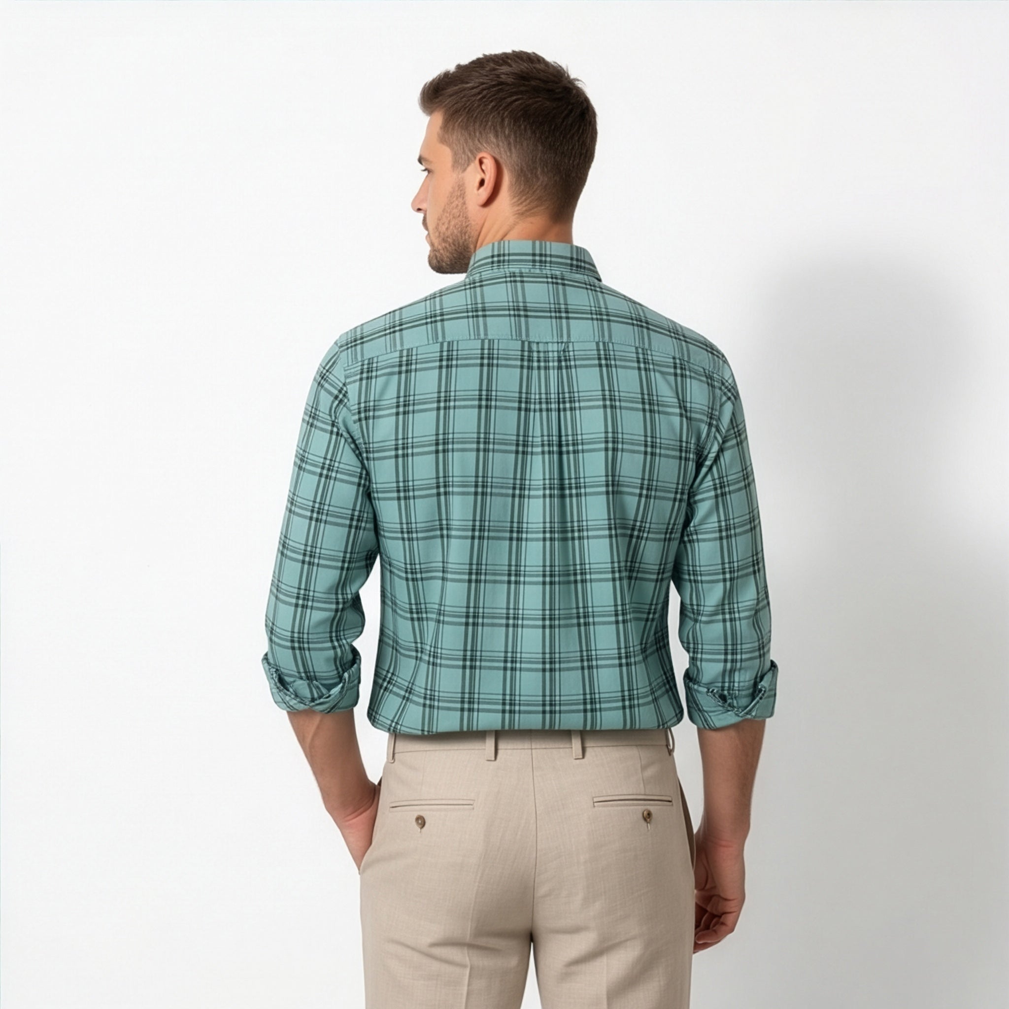 Americus Men's Cotton Check Shirt - Sage Green