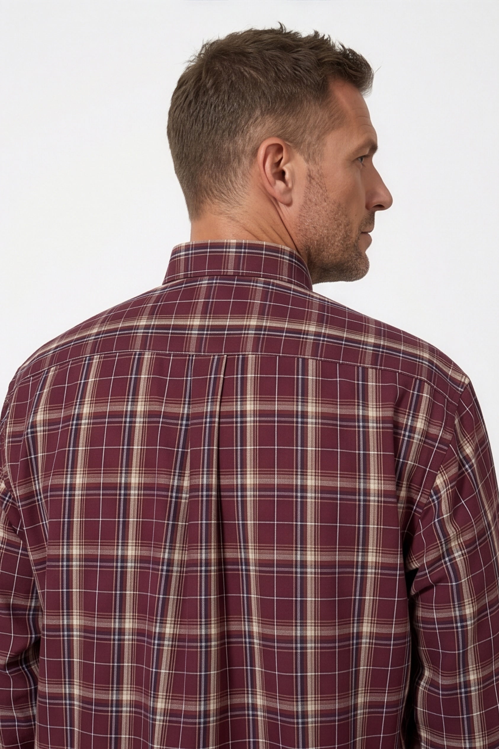 Americus Men's Plus Size Casual Shirt Deep Wine Cream Plaid