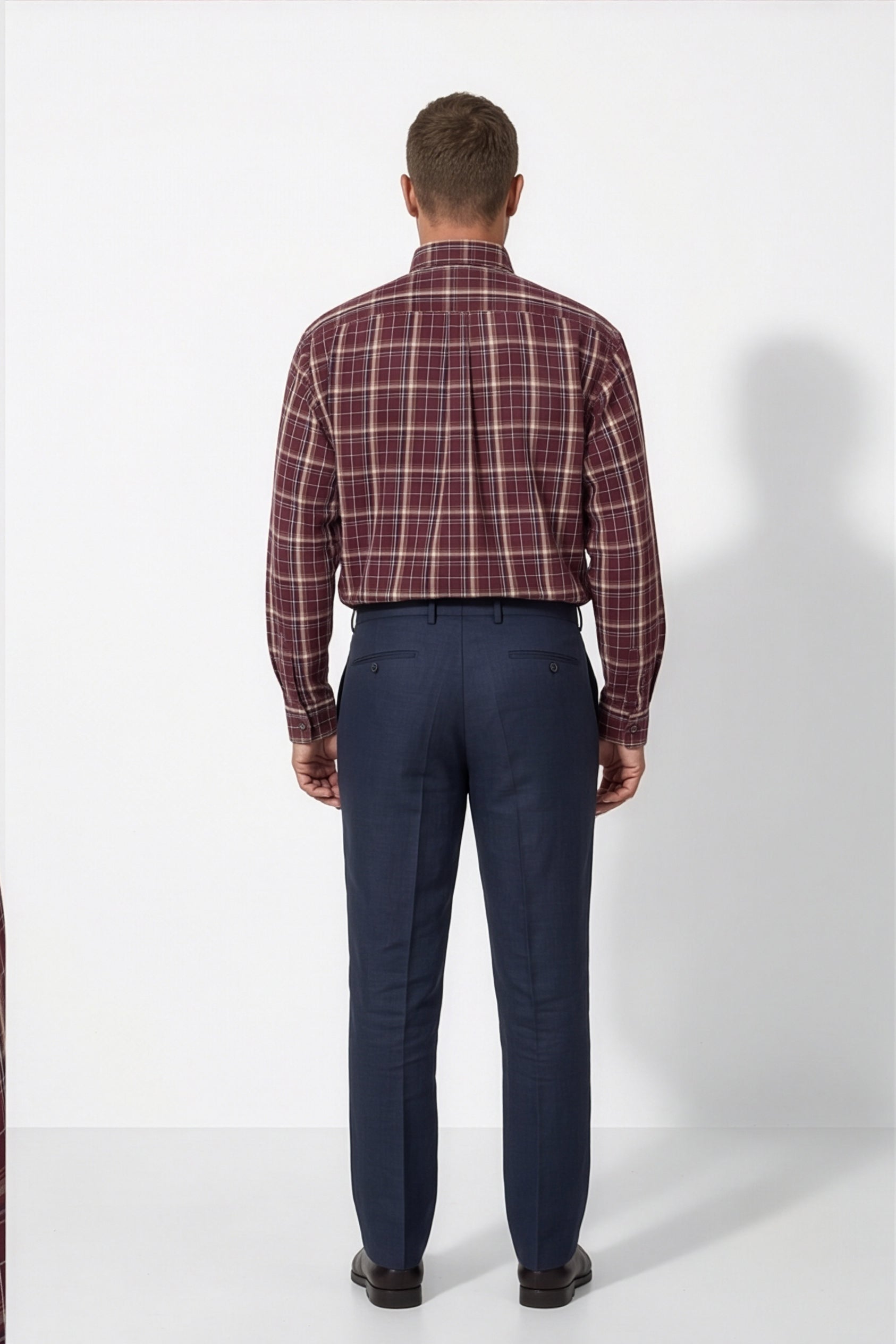 Americus Men's Plus Size Casual Shirt Deep Wine Cream Plaid