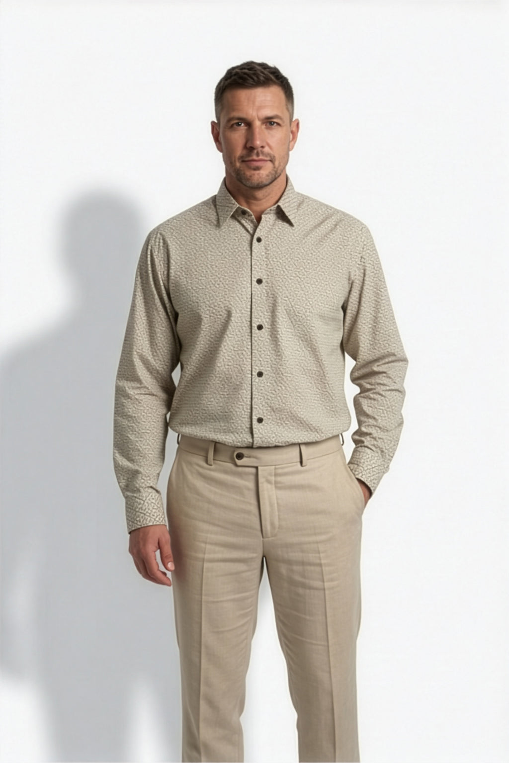 Americus Men's Plus Size Casual Shirt Sand Beige Geometric Triangle
