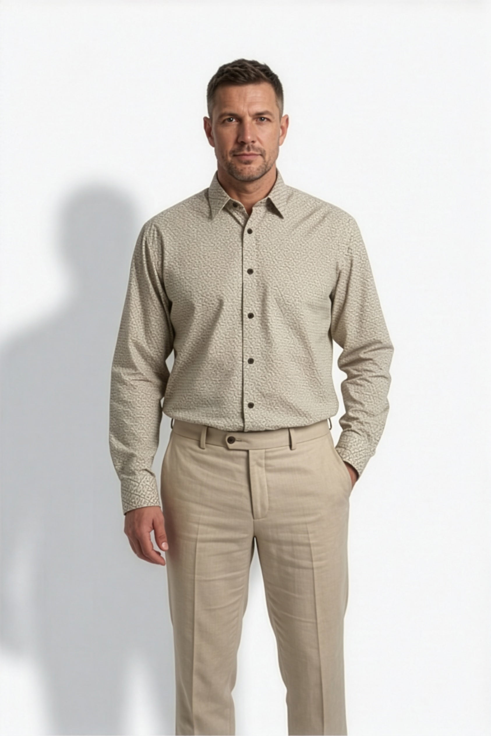 Americus Men's Plus Size Casual Shirt Sand Beige Geometric Triangle