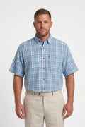 Americus Men's Plus Size Casual Shirt Sky Blue White Large Windowpane