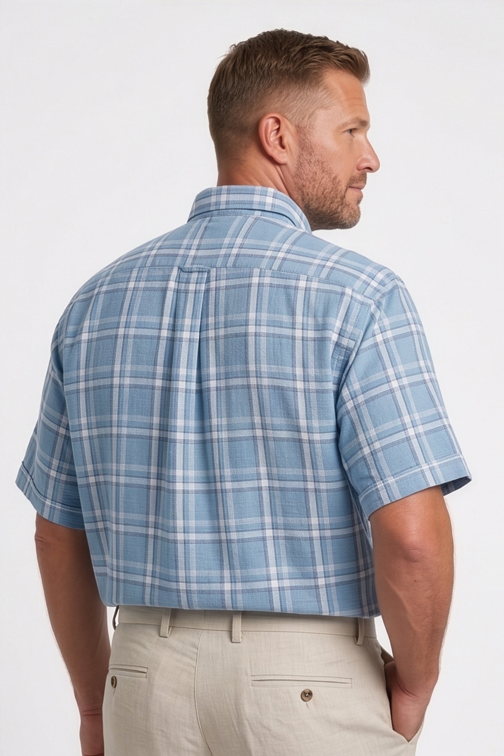 Americus Men's Plus Size Casual Shirt Sky Blue White Large Windowpane