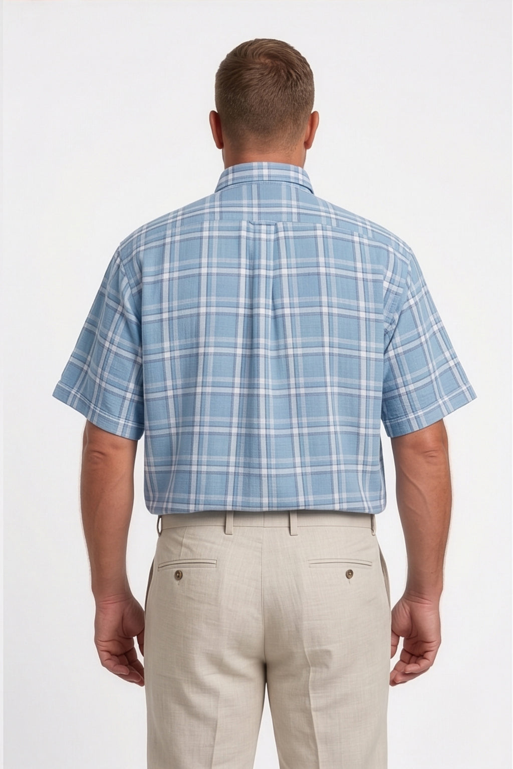 Americus Men's Plus Size Casual Shirt Sky Blue White Large Windowpane
