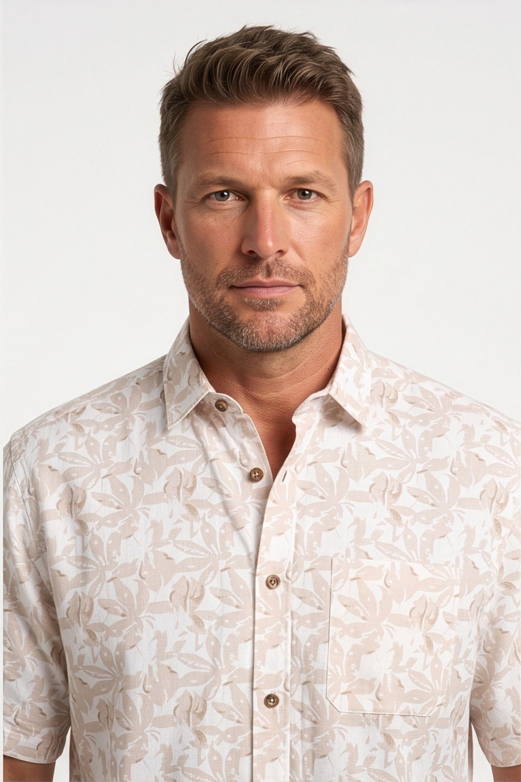 Americus Men's Plus Size Casual Shirt Ivory Sand Tonal Floral