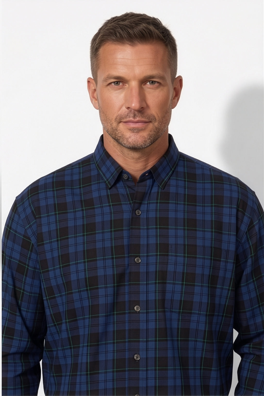 Americus Men's Plus Size Casual Shirt Midnight Navy Black Watch Tartan