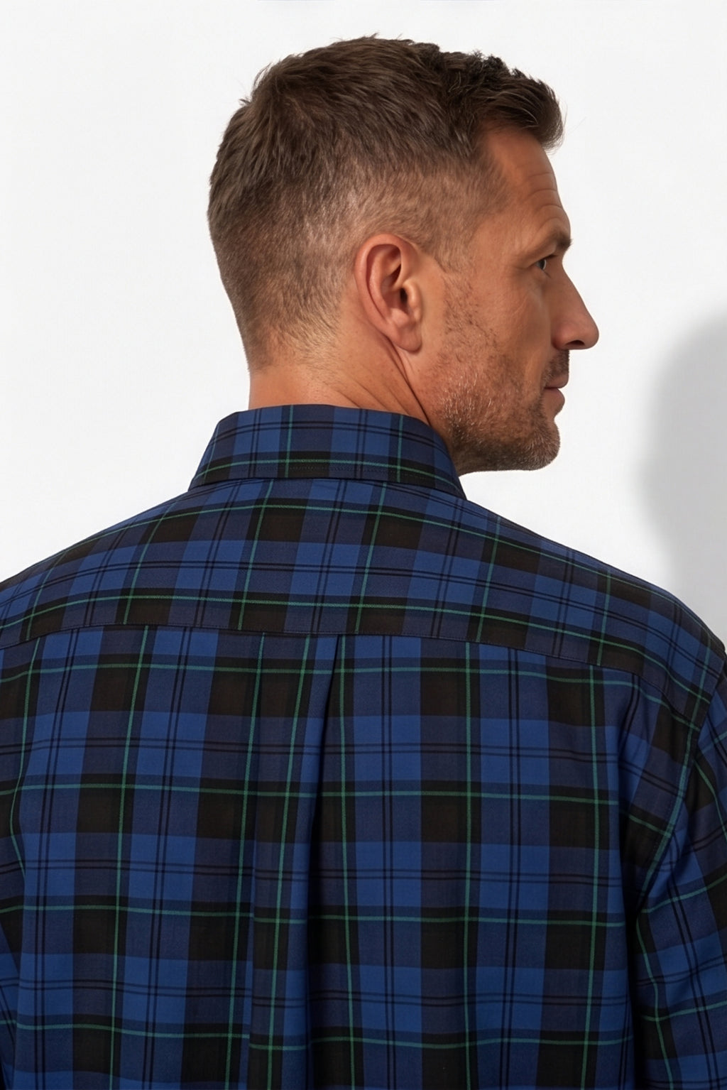 Americus Men's Plus Size Casual Shirt Midnight Navy Black Watch Tartan
