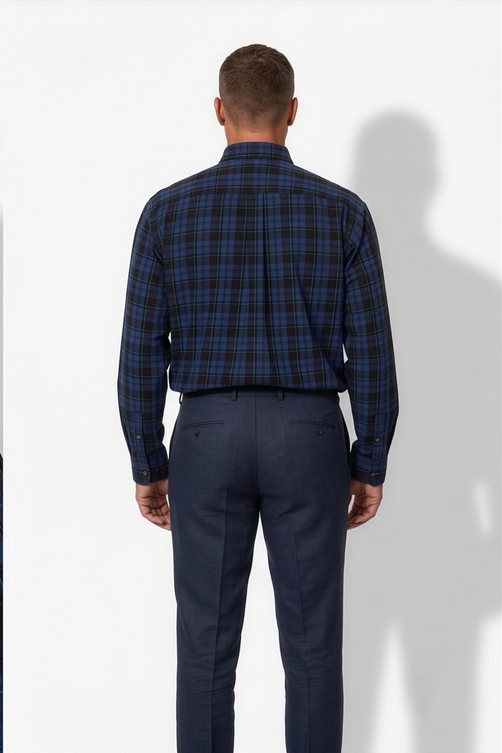 Americus Men's Plus Size Casual Shirt Midnight Navy Black Watch Tartan