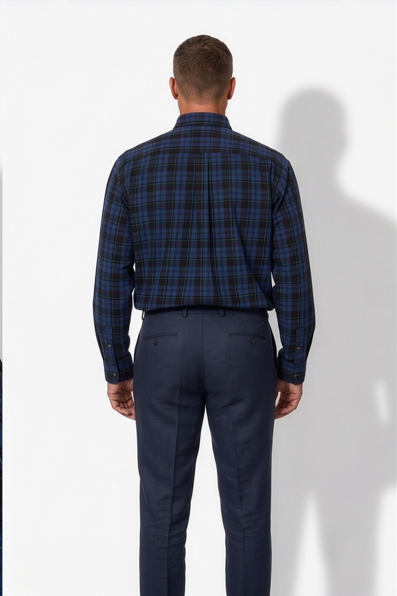 Americus Men's Plus Size Casual Shirt Midnight Navy Black Watch Tartan