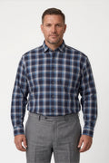 Americus Men's Plus Size Casual Shirt Navy Steel Blue Large Tartan