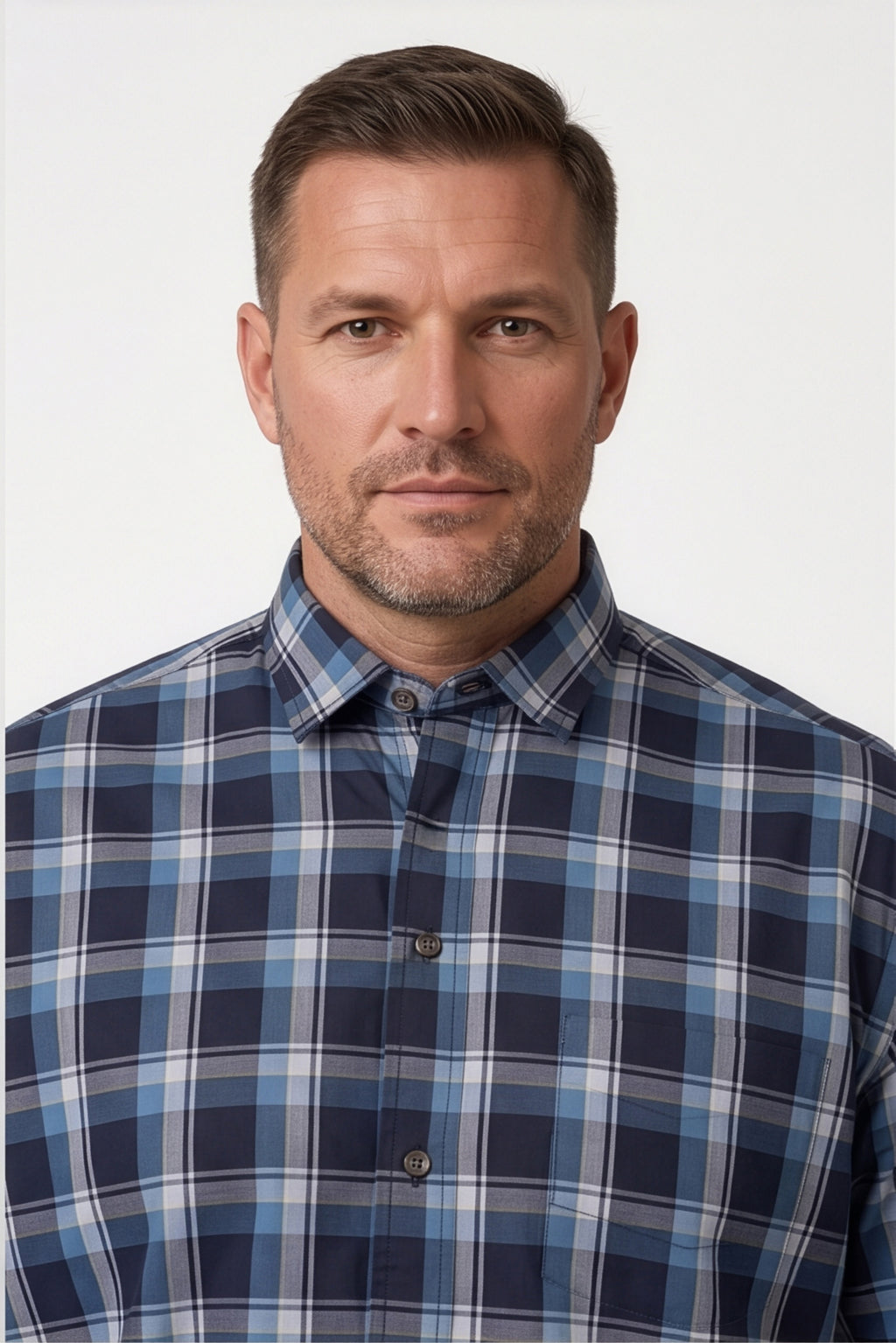 Americus Men's Plus Size Casual Shirt Navy Steel Blue Large Tartan