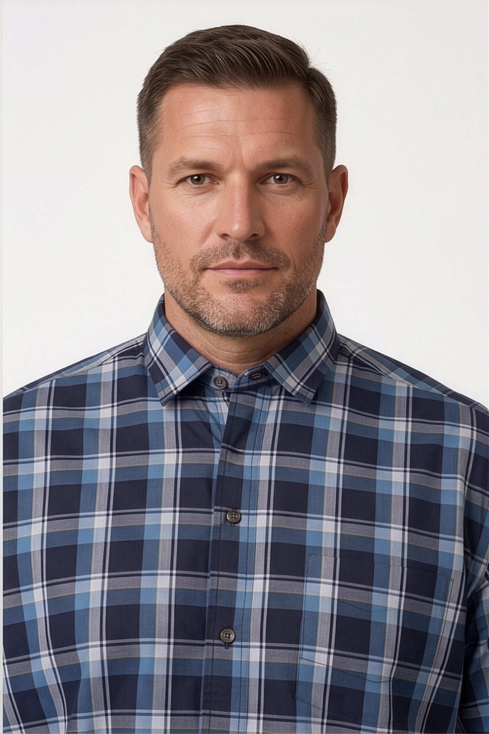 Americus Men's Plus Size Casual Shirt Navy Steel Blue Large Tartan