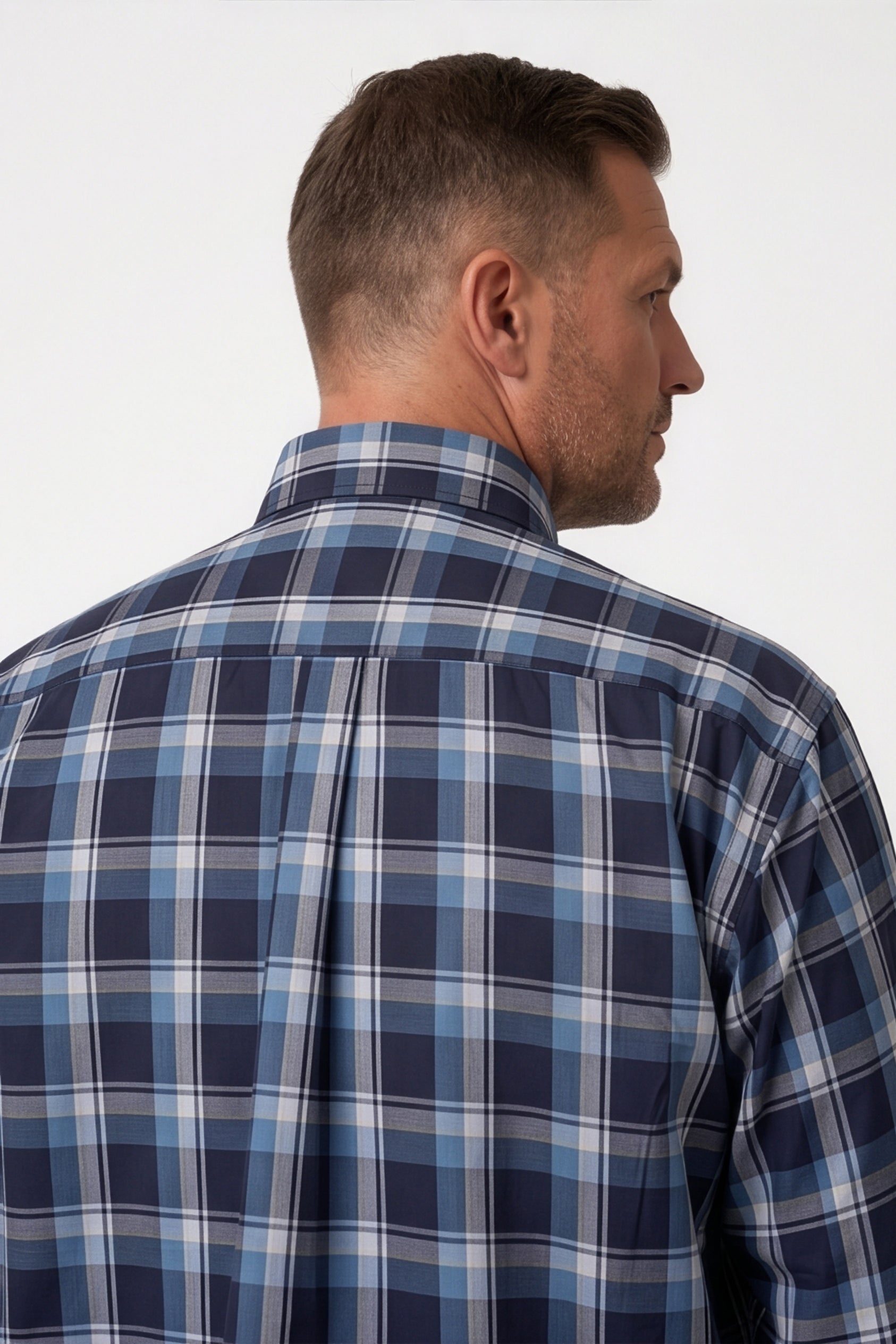 Americus Men's Plus Size Casual Shirt Navy Steel Blue Large Tartan