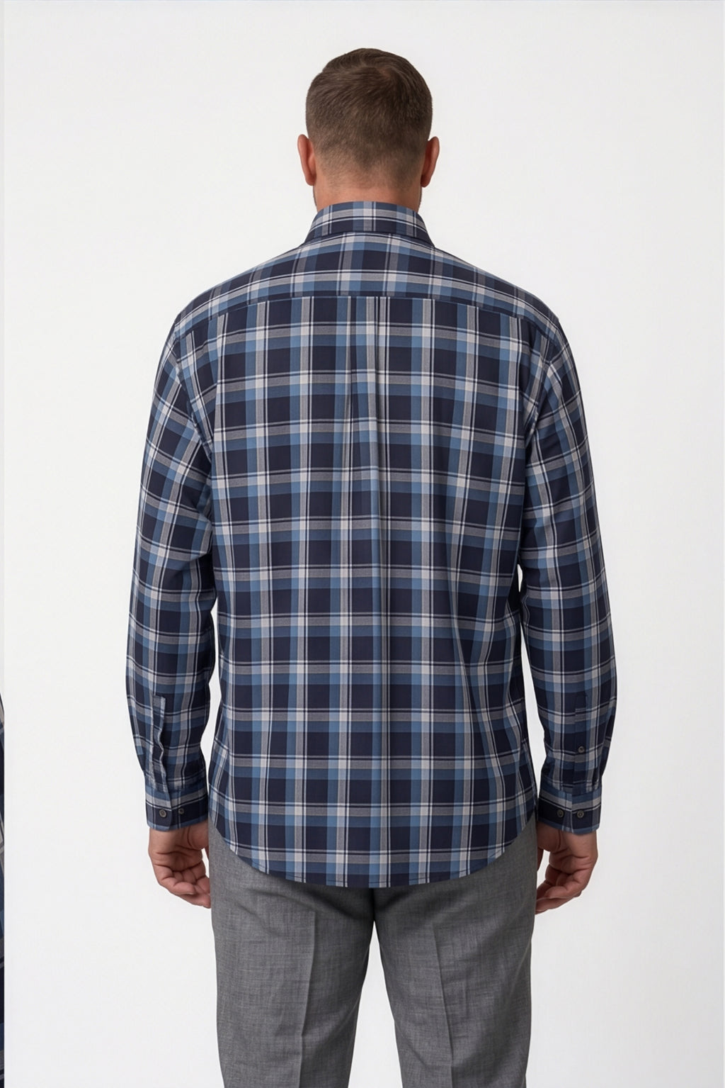 Americus Men's Plus Size Casual Shirt Navy Steel Blue Large Tartan