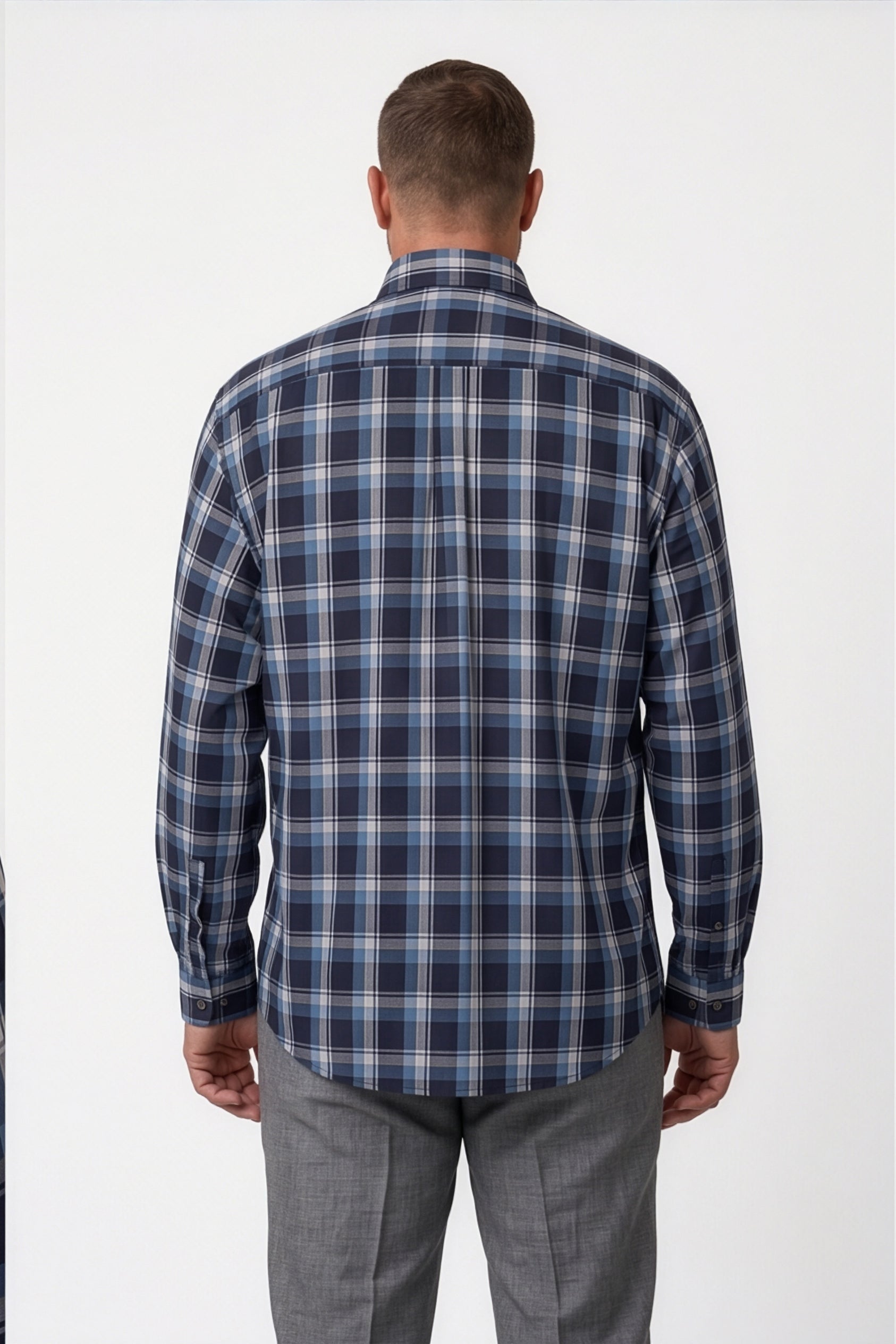 Americus Men's Plus Size Casual Shirt Navy Steel Blue Large Tartan