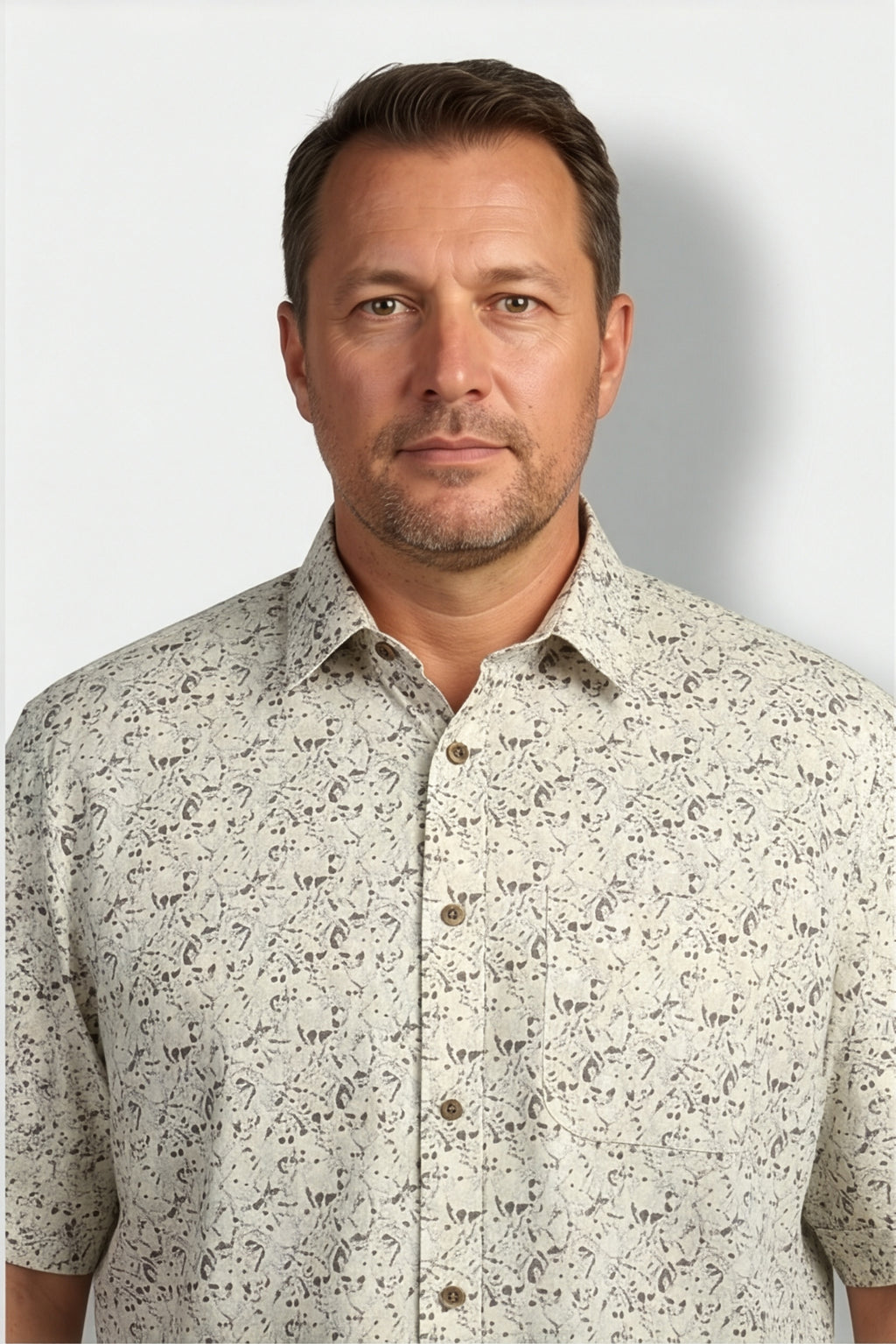 Americus Men's Plus Size Casual Shirt Cream Olive Botanical Scatter