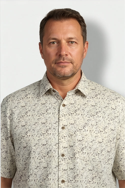 Americus Men's Plus Size Casual Shirt Cream Olive Botanical Scatter