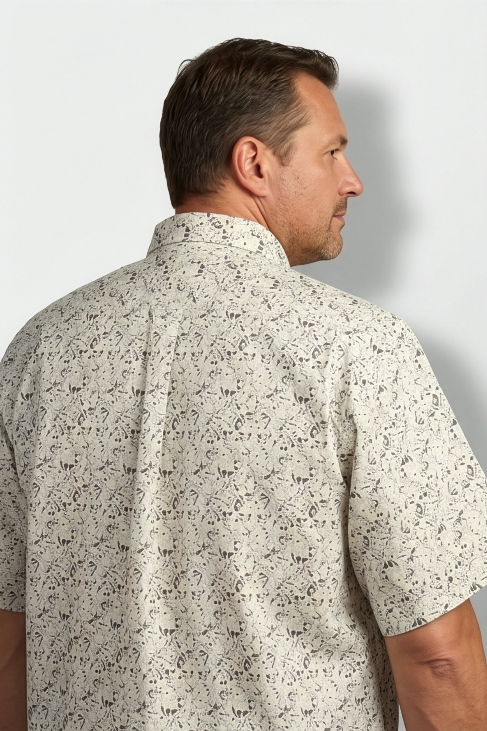Americus Men's Plus Size Casual Shirt Cream Olive Botanical Scatter