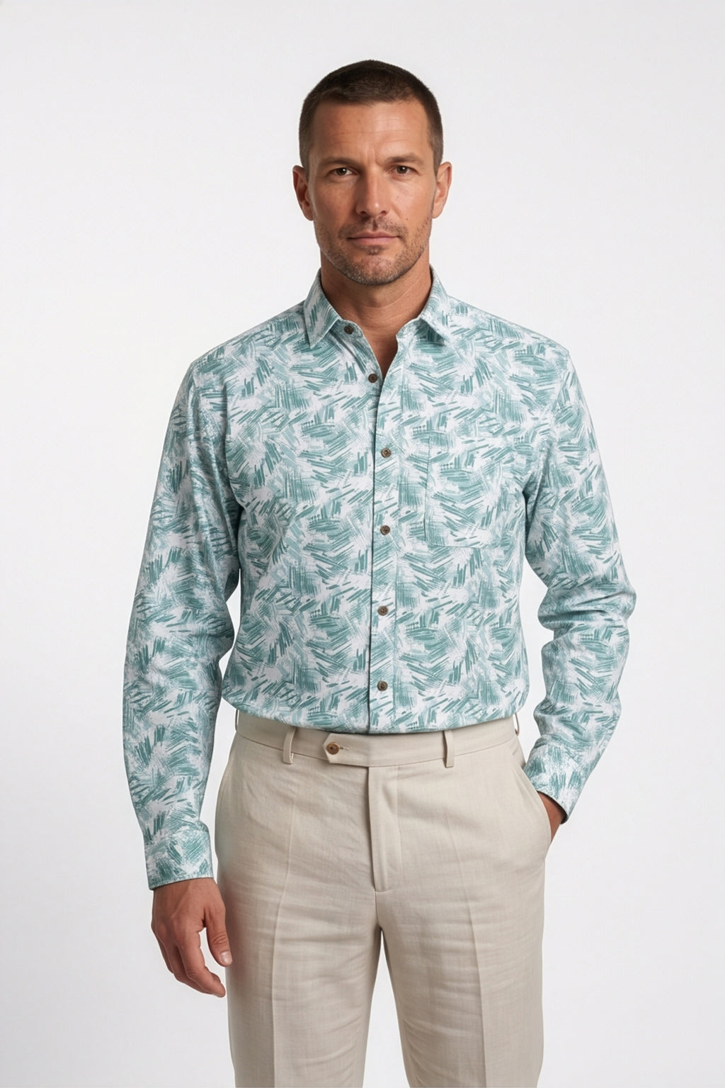 Americus Men's Plus Size Casual Shirt Mint Teal Abstract Palm